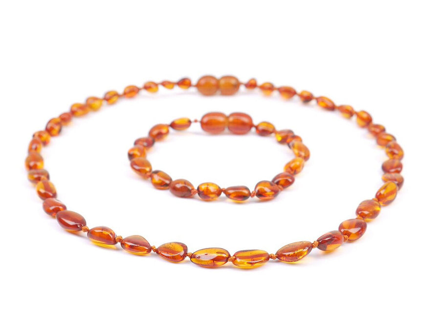 POLISHED COGNAC BALTIC AMBER TEETHING NECKLACE/BRACELET SET