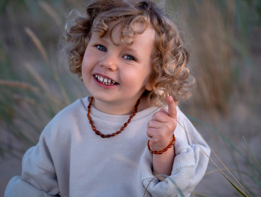 POLISHED COGNAC BALTIC AMBER TEETHING NECKLACE/BRACELET SET