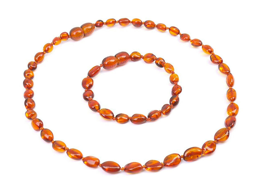 POLISHED COGNAC BALTIC AMBER TEETHING NECKLACE/BRACELET SET