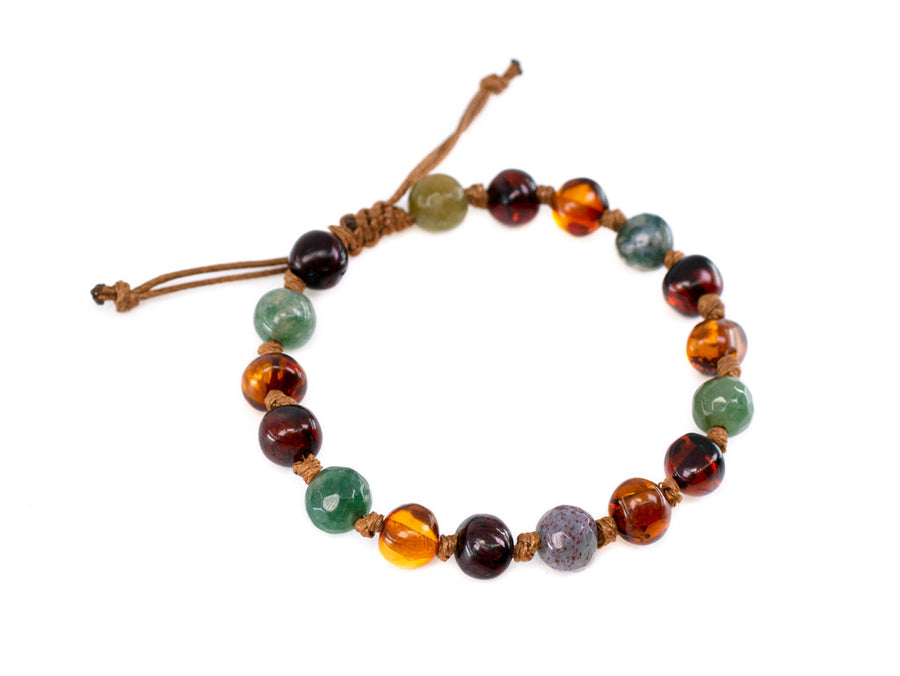 ADJUSTABLE MULTICOLOR BALTIC AMBER BRACELET / ANKLET WITH INDIAN AGATE