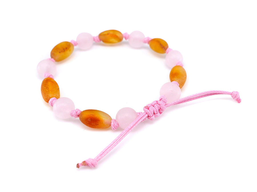 ADJUSTABLE HONEY BALTIC AMBER BRACELET / ANKLET WITH ROSE QUARTZ