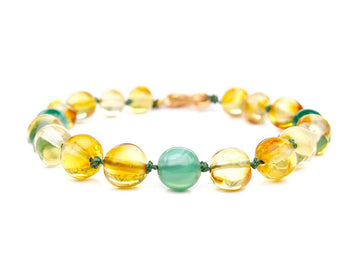 POLISHED LEMON BALTIC AMBER TEETHING BRACELET / ANKLET WITH AGATE