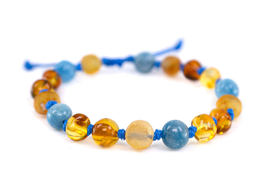 ADJUSTABLE MULTICOLOR BALTIC AMBER BRACELET / ANKLET WITH AVENTURINE