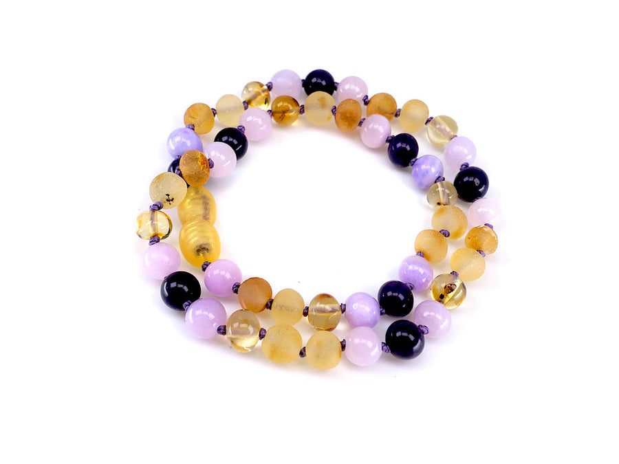 MULTICOLOR BALTIC AMBER TEETHING NECKLACE WITH CHALCEDONY