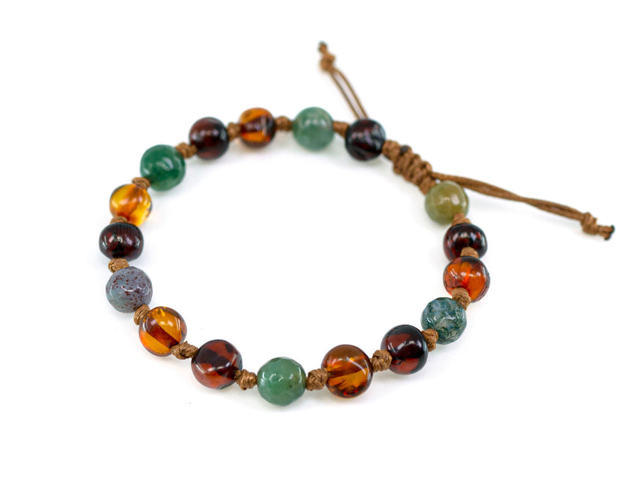 ADJUSTABLE MULTICOLOR BALTIC AMBER BRACELET / ANKLET WITH INDIAN AGATE