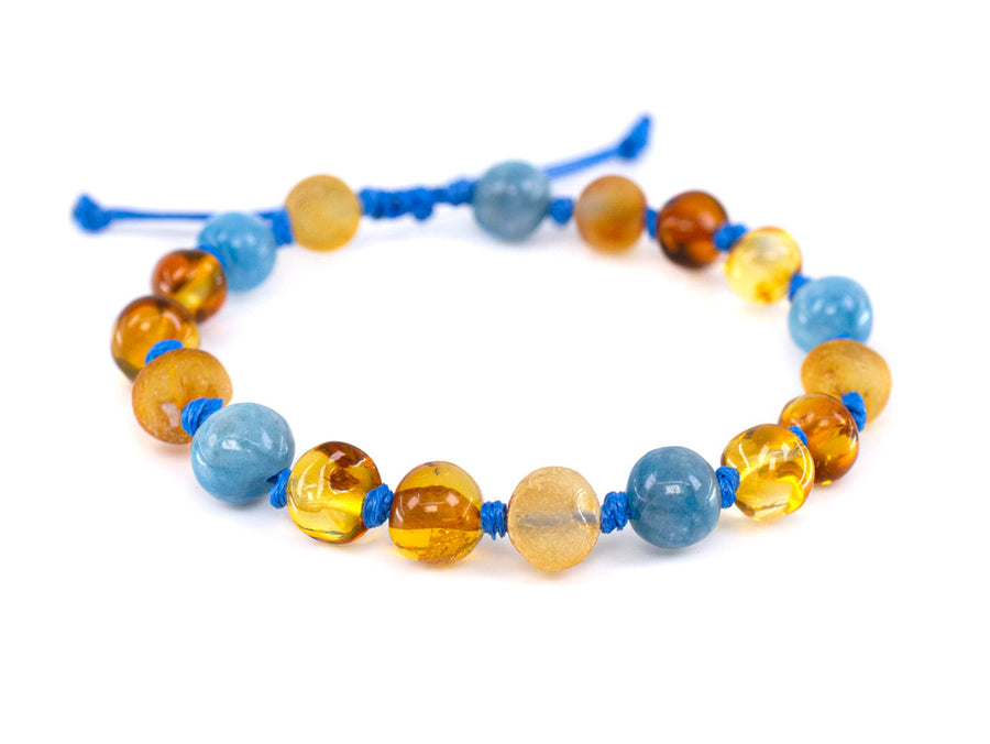 ADJUSTABLE MULTICOLOR BALTIC AMBER BRACELET / ANKLET WITH AVENTURINE