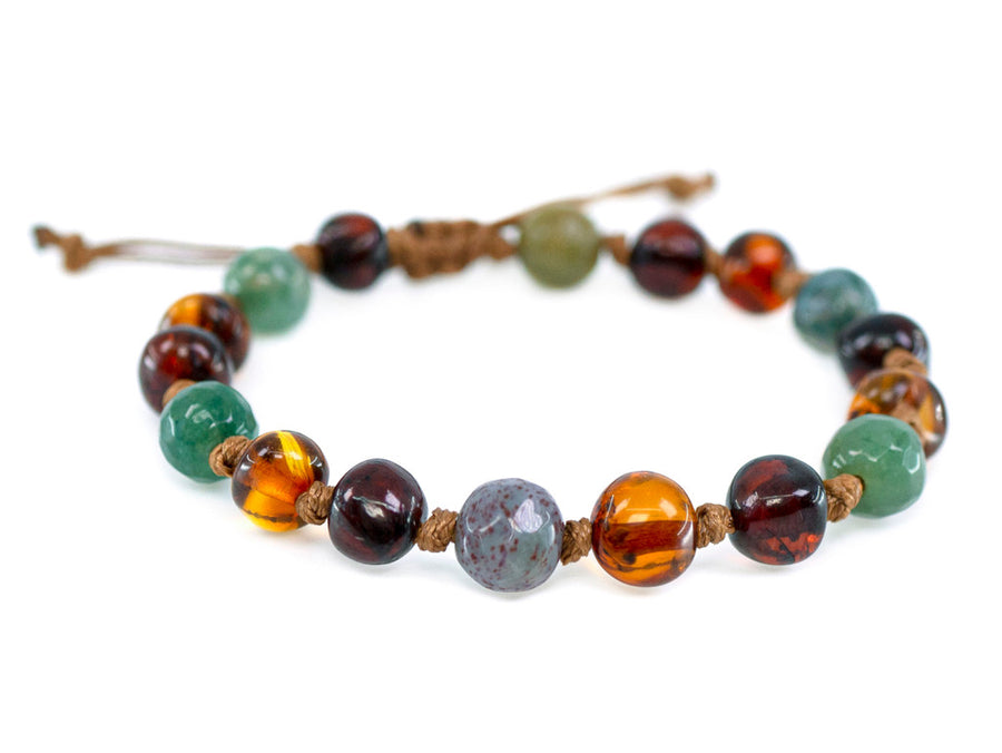 ADJUSTABLE MULTICOLOR BALTIC AMBER BRACELET / ANKLET WITH INDIAN AGATE