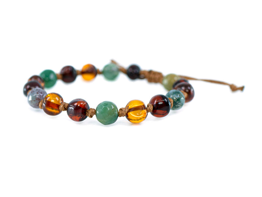 ADJUSTABLE MULTICOLOR BALTIC AMBER BRACELET / ANKLET WITH INDIAN AGATE