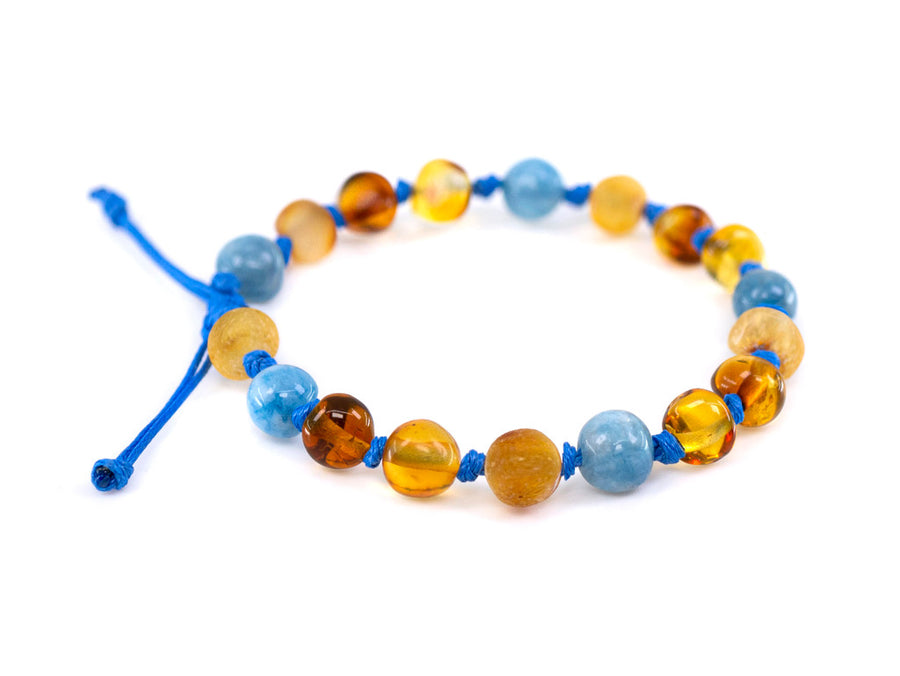 ADJUSTABLE MULTICOLOR BALTIC AMBER BRACELET / ANKLET WITH AVENTURINE