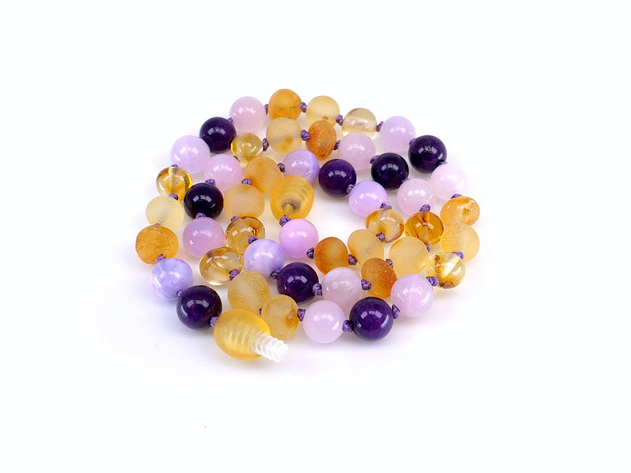 MULTICOLOR BALTIC AMBER TEETHING NECKLACE WITH CHALCEDONY