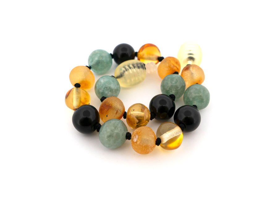 MULTICOLOR BALTIC AMBER BRACELET / ANKLET WITH JADE & OBSIDIAN