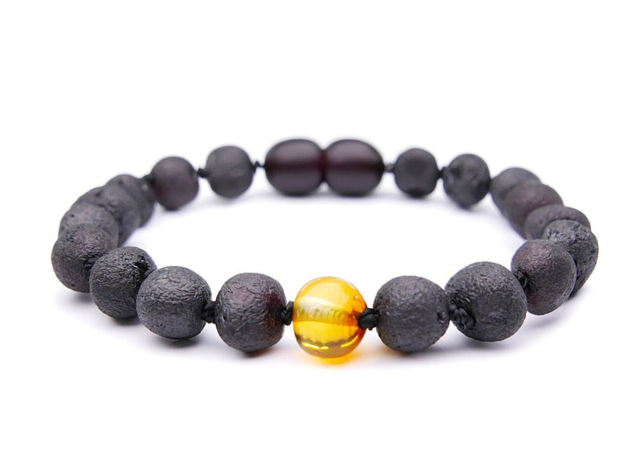 RAW DARK CHERRY BALTIC AMBER TEETHING BRACELET / ANKLET