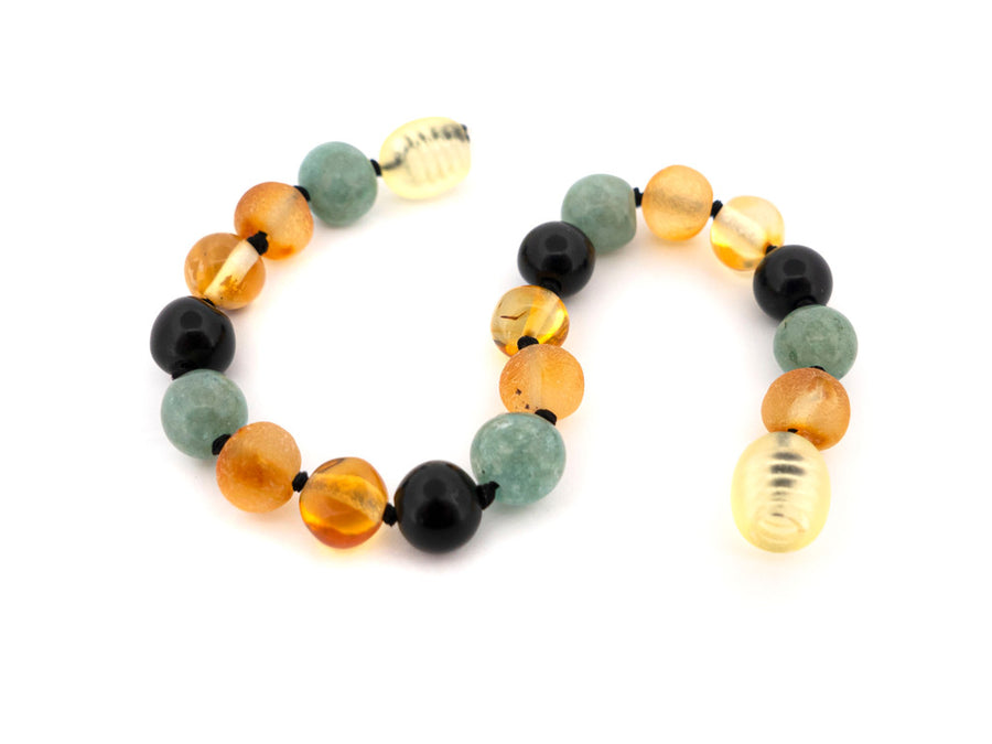 MULTICOLOR BALTIC AMBER BRACELET / ANKLET WITH JADE & OBSIDIAN