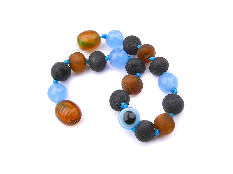 RAW MULTICOLORED BALTIC AMBER BRACELET / ANKLET WITH BLUE JADE BEADS