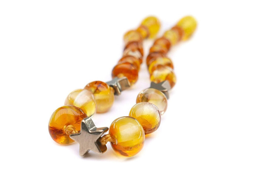 POLISHED HONEY BALTIC AMBER BRACELET / ANKLET WITH HEMATIE STARS