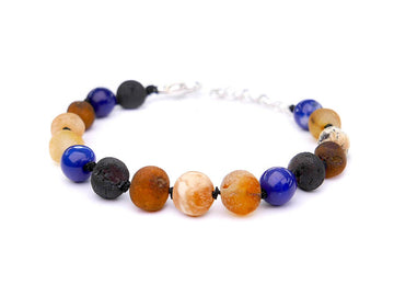 ADJUSTABLE RAW MULTICOLOR BALTIC AMBER BRACELET / ANKLET WITH BLUE AGATE