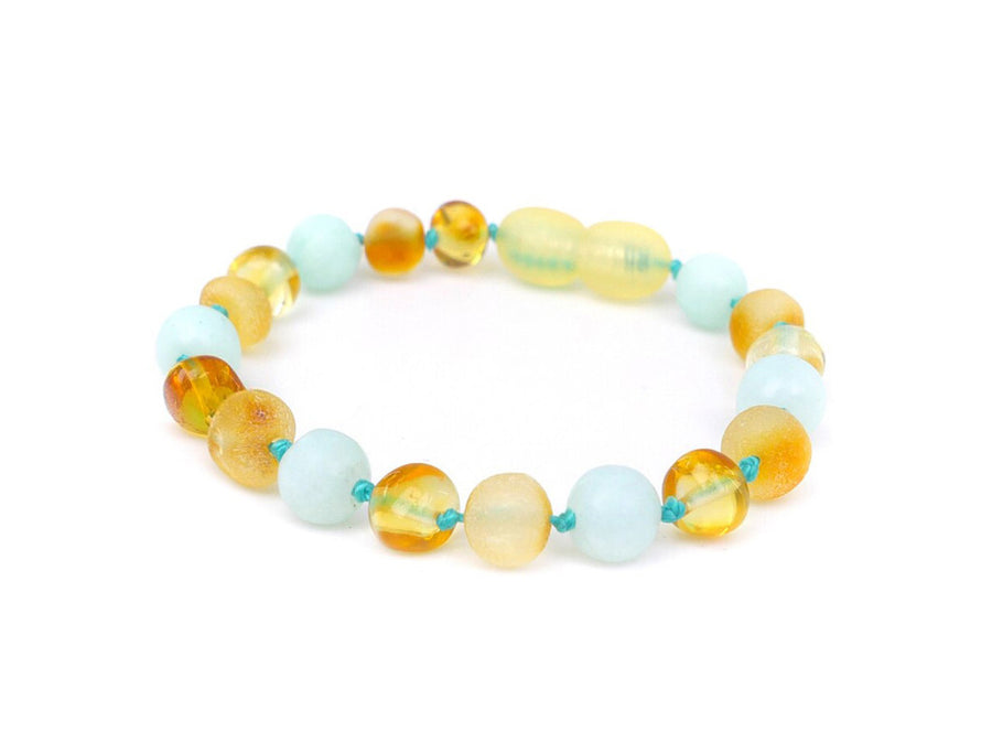 RAW HONEY BALTIC AMBER BRACELET / ANKLET WITH BLUE AMAZONITE