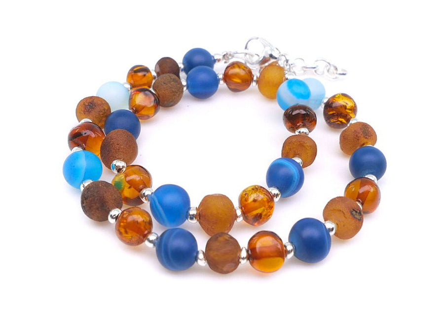 ADJUSTABLE COGNAC BALTIC AMBER ADULT ANKLET WITH AGATE