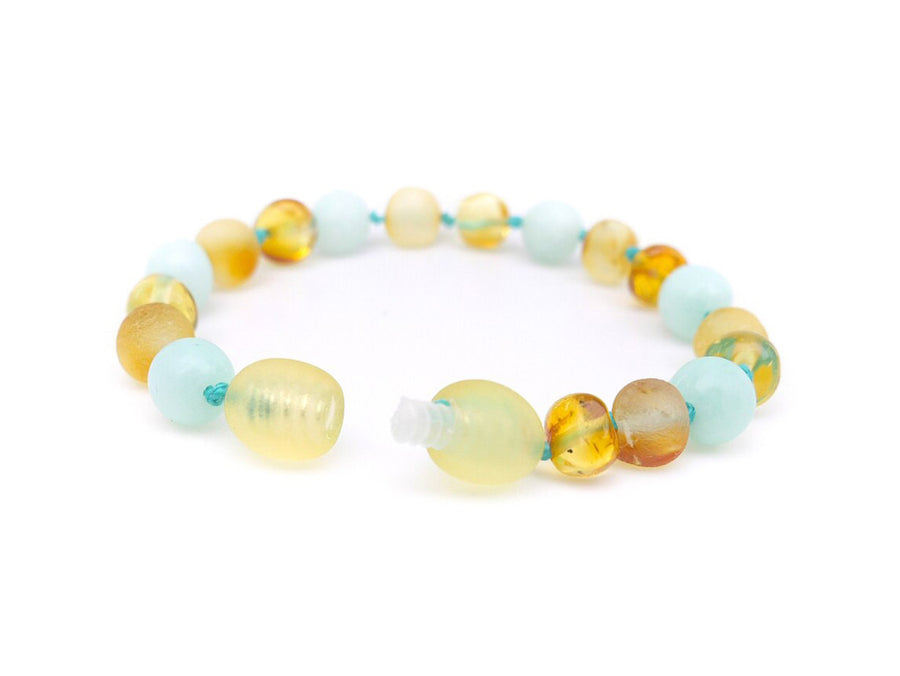 RAW HONEY BALTIC AMBER BRACELET / ANKLET WITH BLUE AMAZONITE