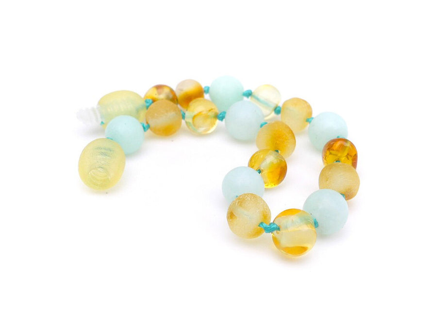 RAW HONEY BALTIC AMBER BRACELET / ANKLET WITH BLUE AMAZONITE