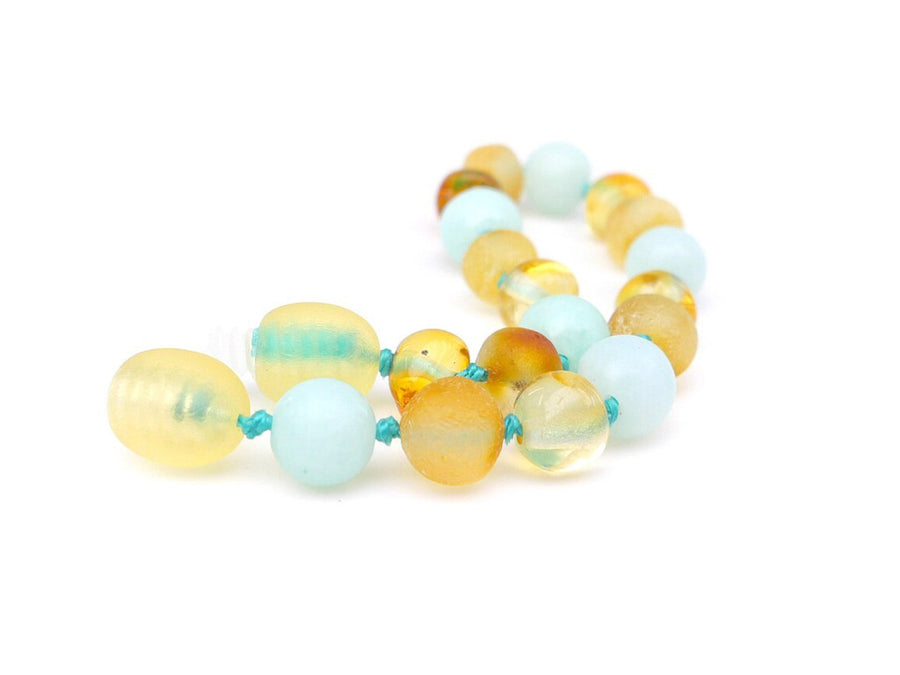 RAW HONEY BALTIC AMBER BRACELET / ANKLET WITH BLUE AMAZONITE