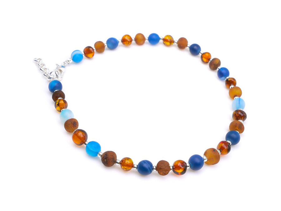 ADJUSTABLE COGNAC BALTIC AMBER ADULT ANKLET WITH AGATE