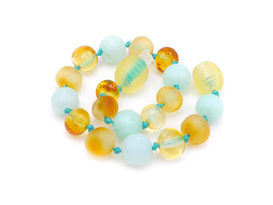 RAW HONEY BALTIC AMBER BRACELET / ANKLET WITH BLUE AMAZONITE