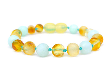 RAW HONEY BALTIC AMBER BRACELET / ANKLET WITH BLUE AMAZONITE