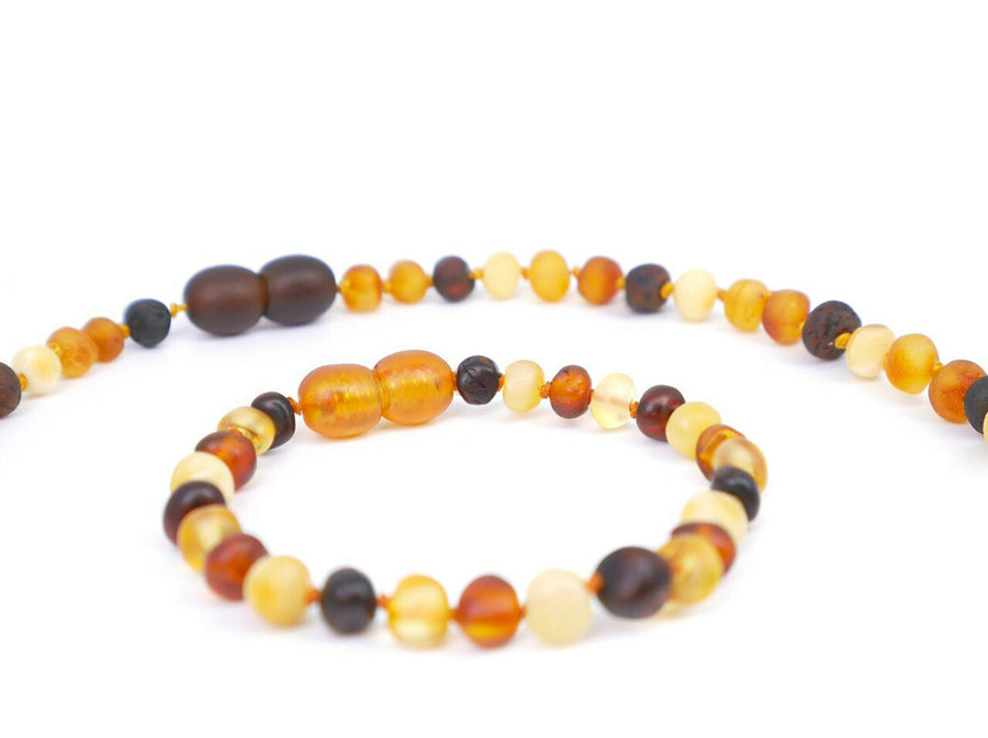 RAW MULTICOLOR BALTIC AMBER TEETHING NECKLACE/BRACELET SET