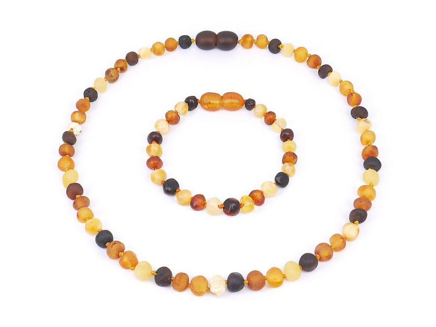 RAW MULTICOLOR BALTIC AMBER TEETHING NECKLACE/BRACELET SET