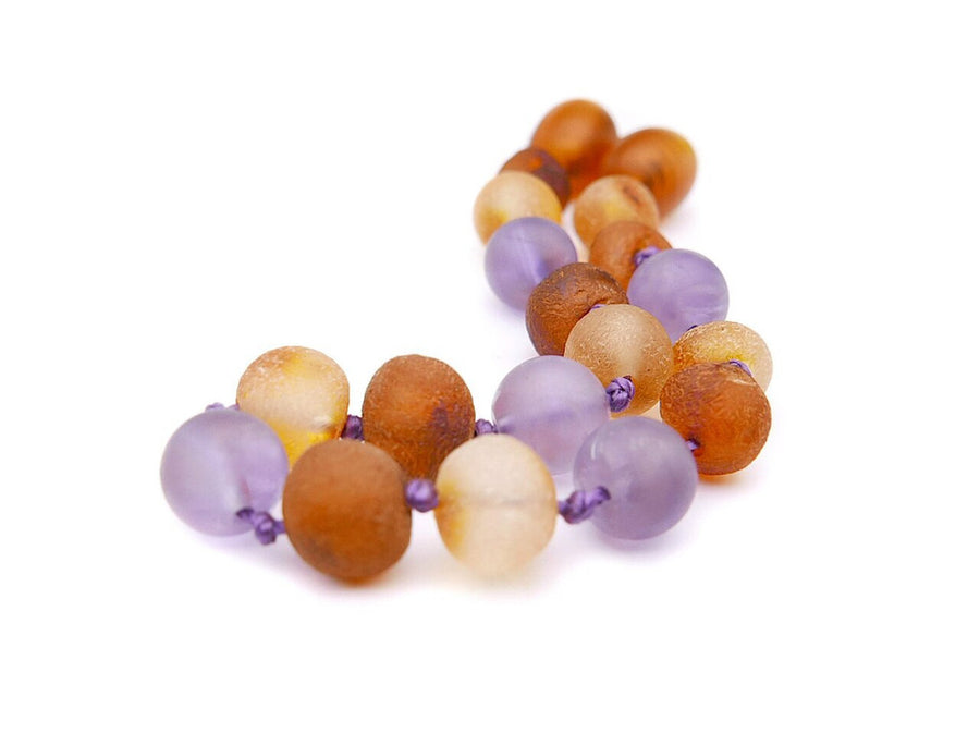 RAW MULTICOLOR BALTIC AMBER BRACELET / ANKLET WITH AMETHYST