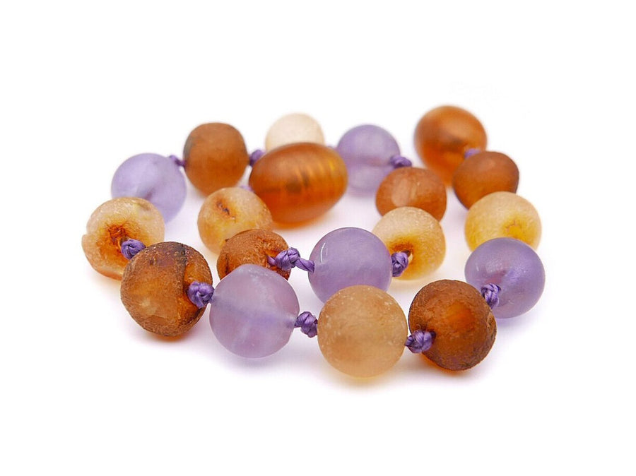 RAW MULTICOLOR BALTIC AMBER BRACELET / ANKLET WITH AMETHYST