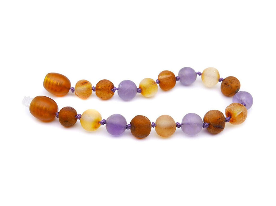 RAW MULTICOLOR BALTIC AMBER BRACELET / ANKLET WITH AMETHYST