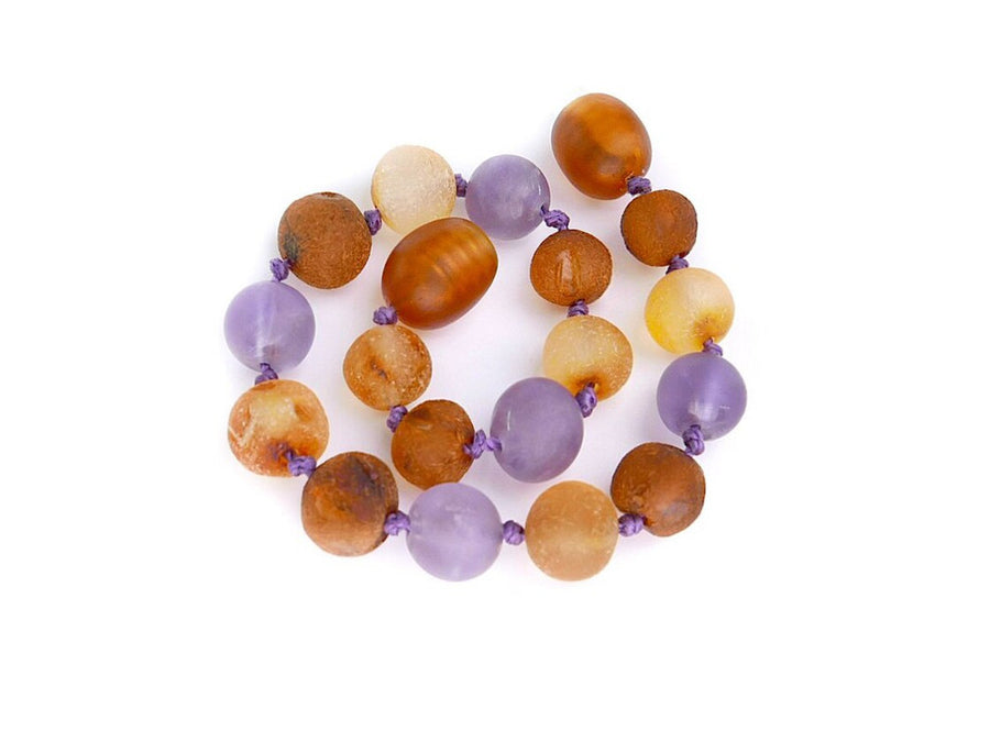 RAW MULTICOLOR BALTIC AMBER BRACELET / ANKLET WITH AMETHYST