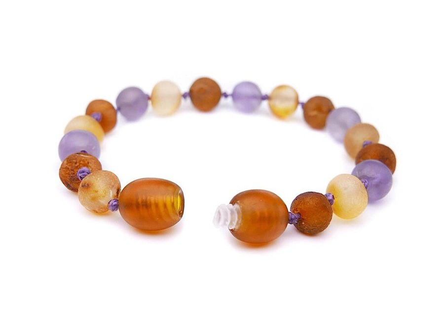 RAW MULTICOLOR BALTIC AMBER BRACELET / ANKLET WITH AMETHYST