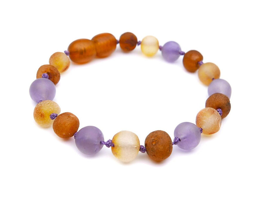 RAW MULTICOLOR BALTIC AMBER BRACELET / ANKLET WITH AMETHYST