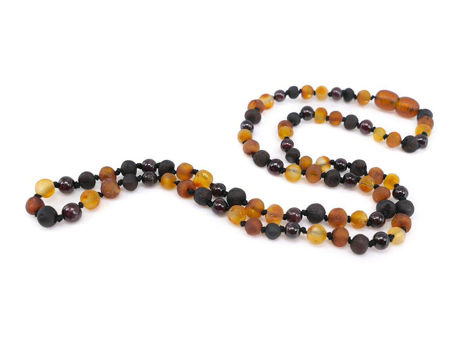 RAW MULTICOLOR ADULT BALTIC AMBER NECKLACE WITH GARNET