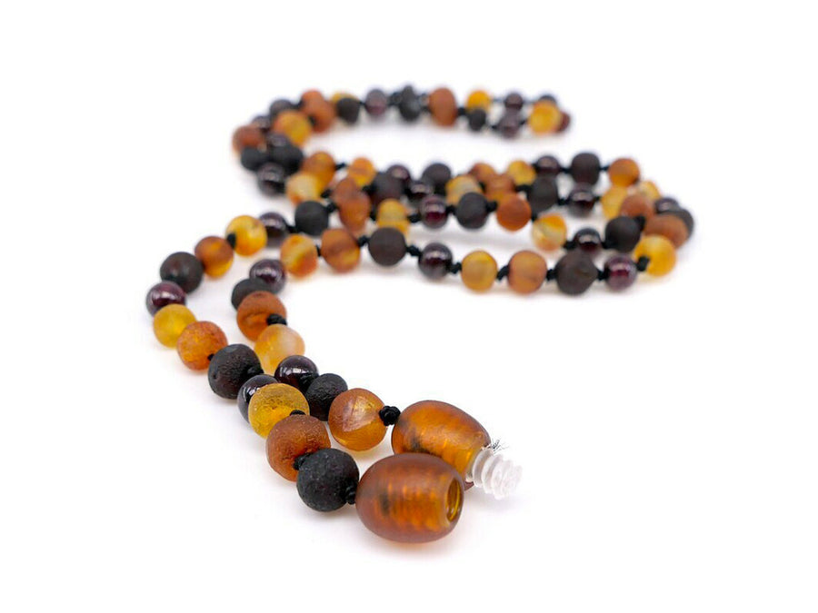 RAW MULTICOLOR ADULT BALTIC AMBER NECKLACE WITH GARNET