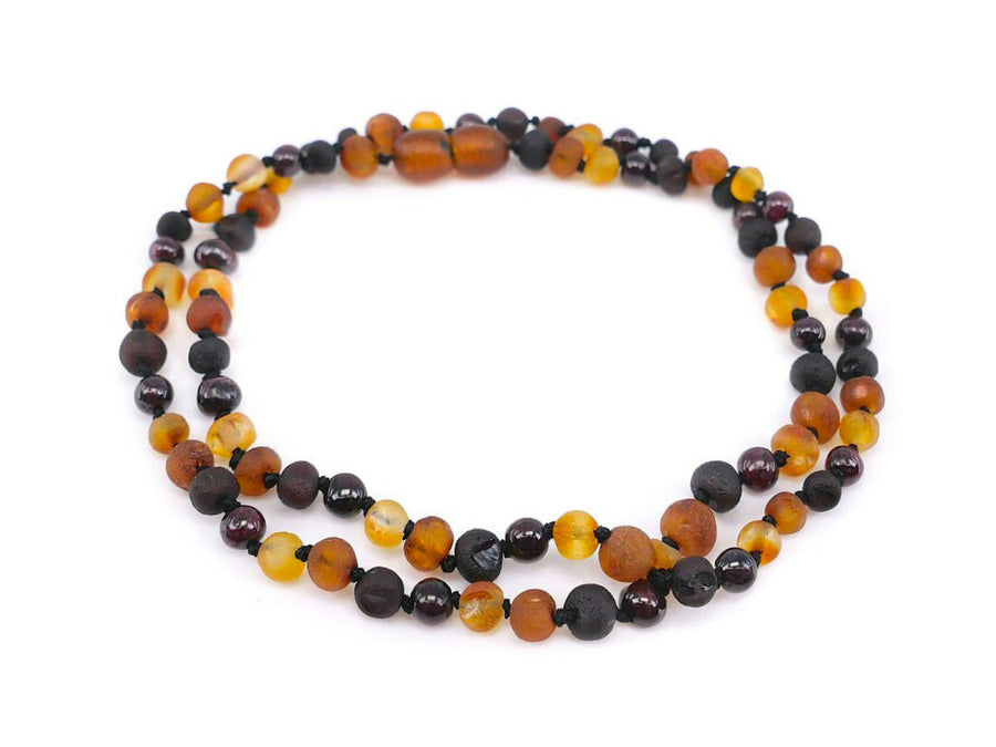 RAW MULTICOLOR ADULT BALTIC AMBER NECKLACE WITH GARNET