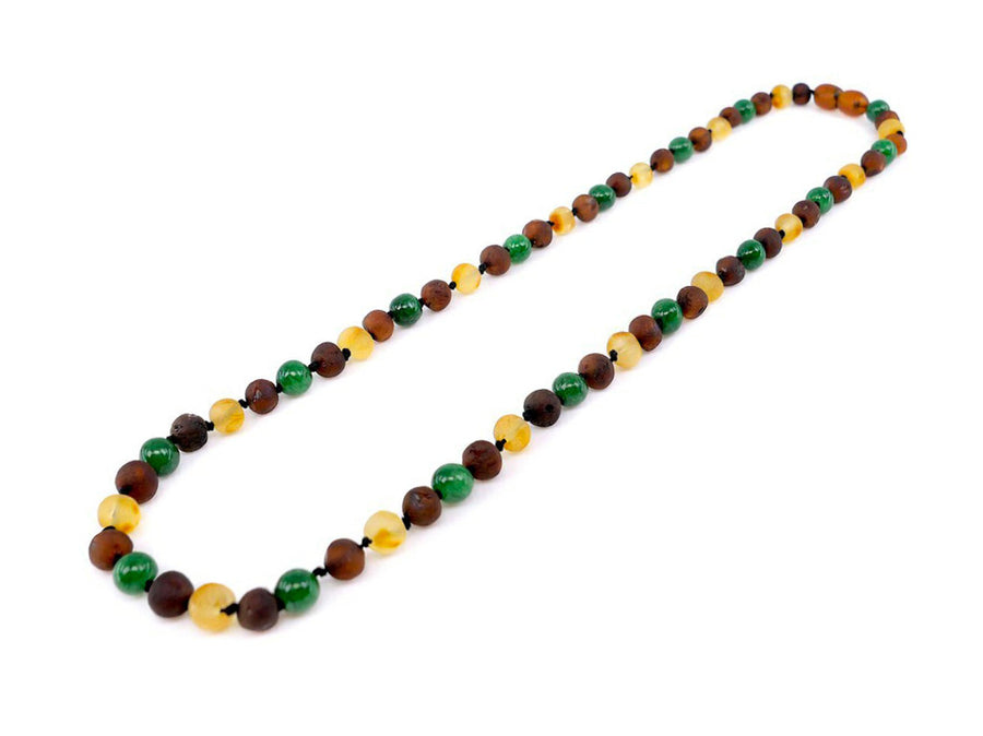 RAW MULTICOLOR ADULT BALTIC AMBER NECKLACE WITH JADE