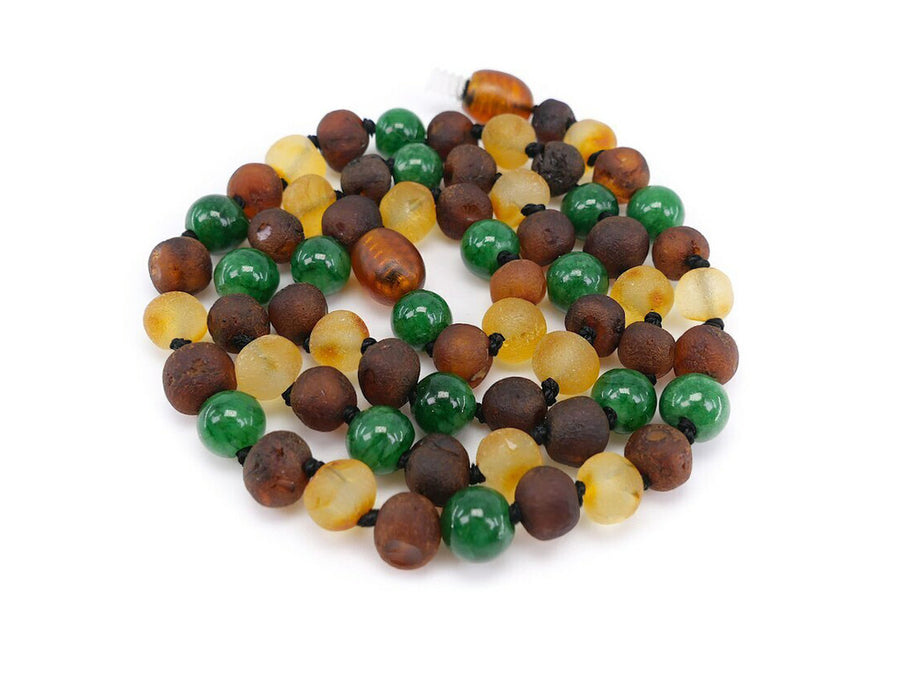 RAW MULTICOLOR ADULT BALTIC AMBER NECKLACE WITH JADE