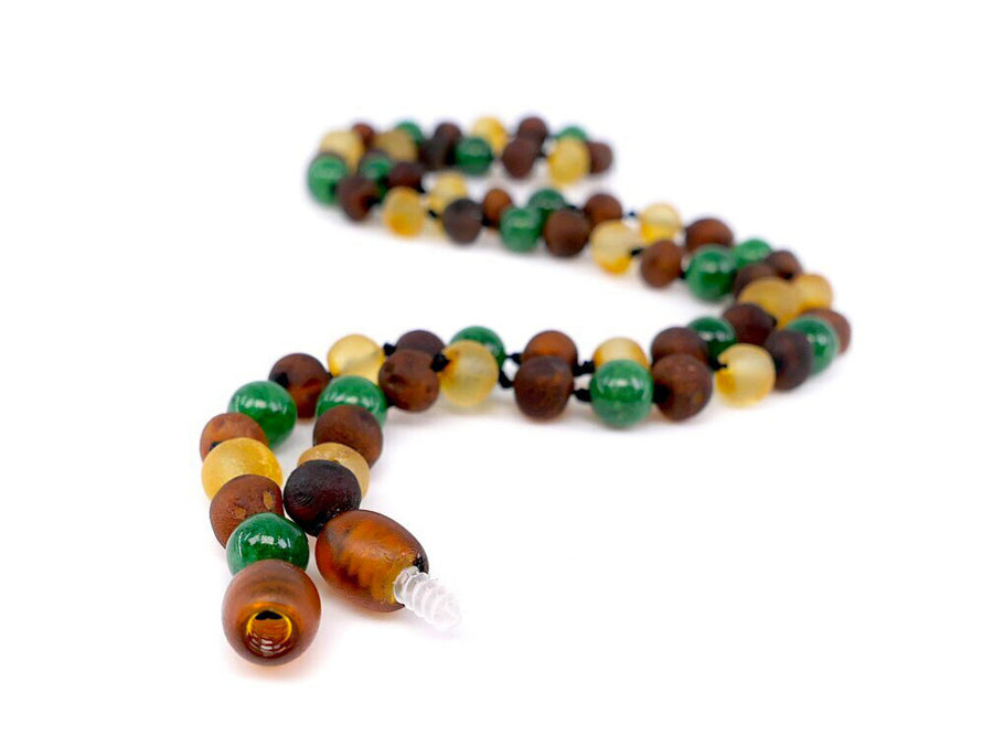 RAW MULTICOLOR ADULT BALTIC AMBER NECKLACE WITH JADE