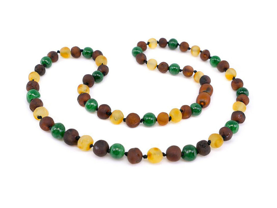 RAW MULTICOLOR ADULT BALTIC AMBER NECKLACE WITH JADE