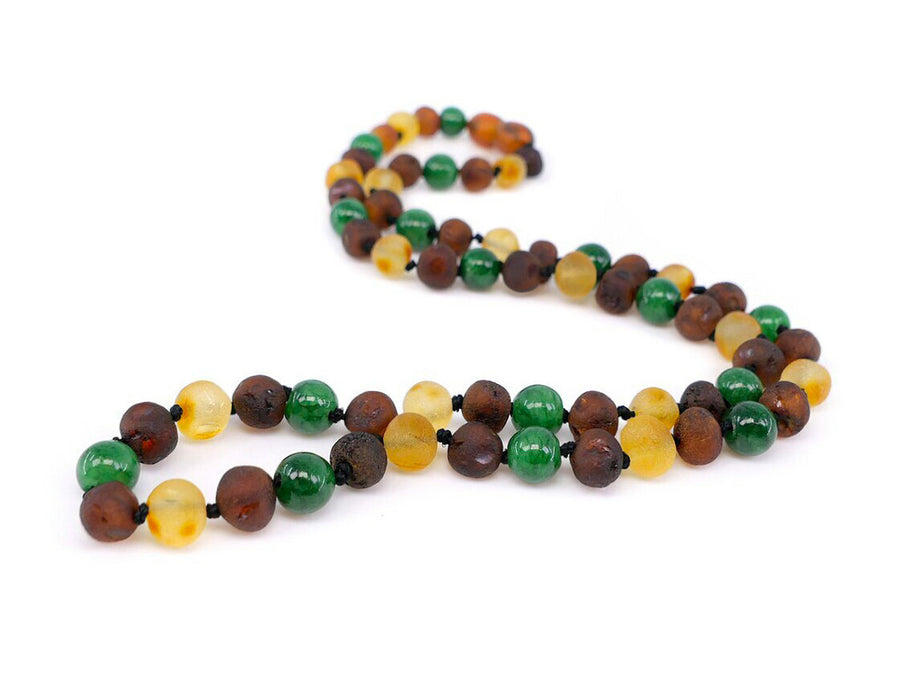 RAW MULTICOLOR ADULT BALTIC AMBER NECKLACE WITH JADE