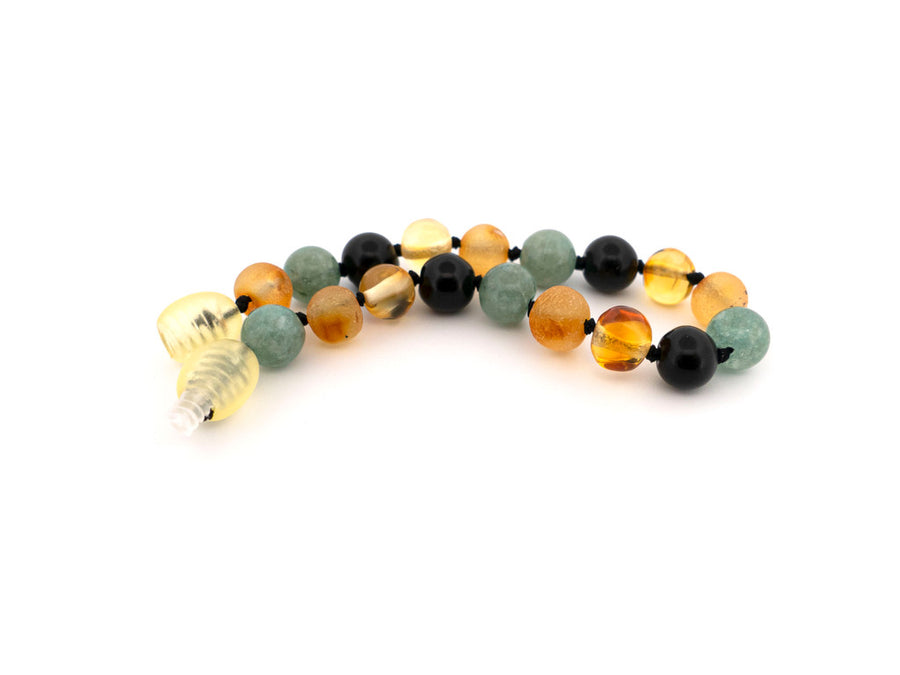 MULTICOLOR BALTIC AMBER BRACELET / ANKLET WITH JADE & OBSIDIAN