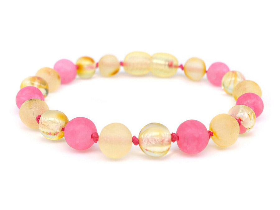 HONEY BALTIC AMBER BRACELET / ANKLET WITH PINK JADE