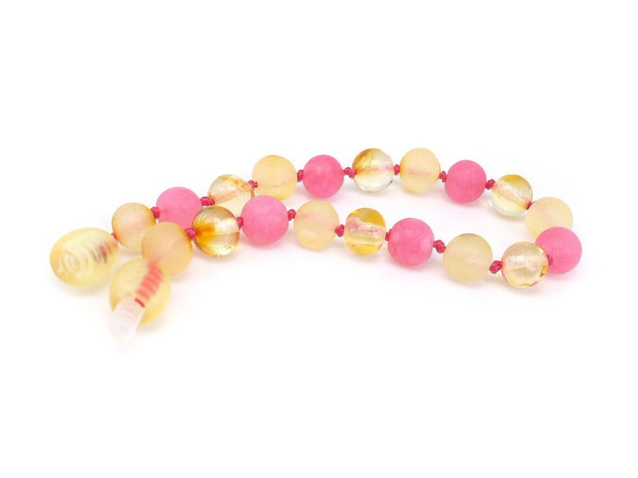 HONEY BALTIC AMBER BRACELET / ANKLET WITH PINK JADE