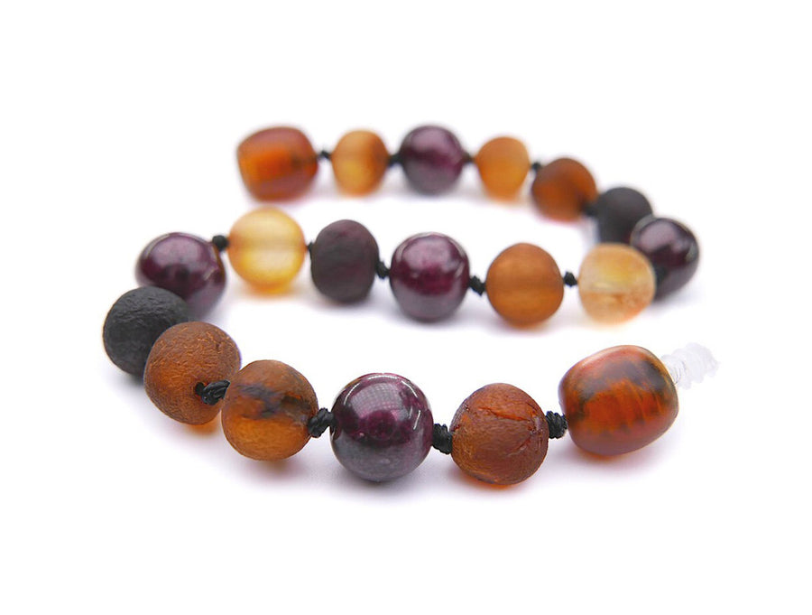 RAW MULTICOLORED BALTIC AMBER BRACELET / ANKLET WITH GARNET BEADS