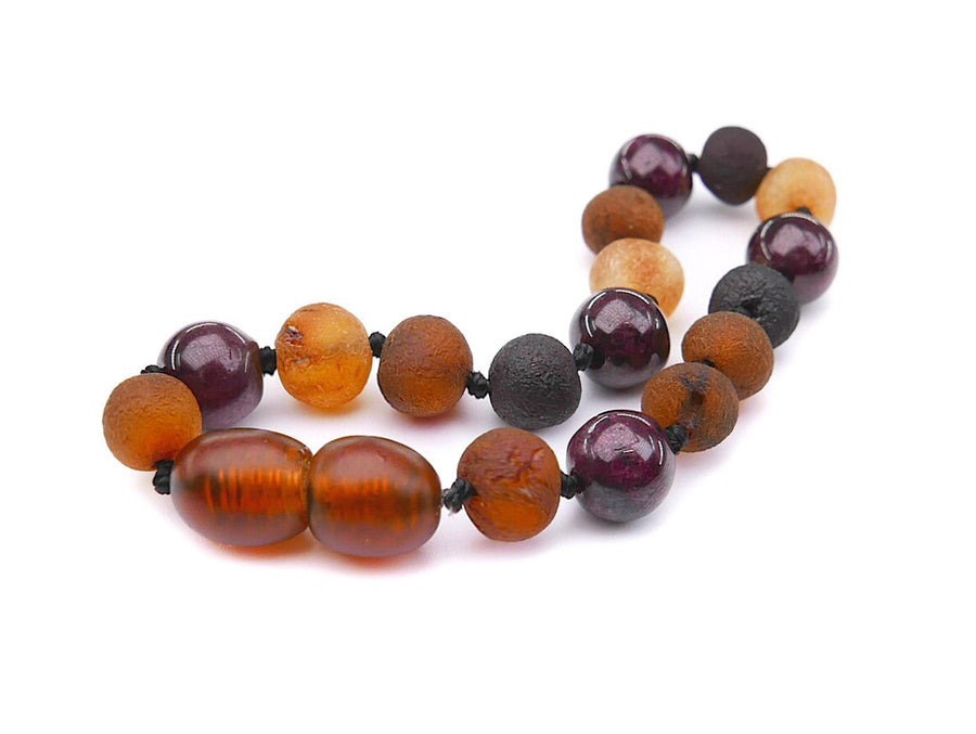 RAW MULTICOLORED BALTIC AMBER BRACELET / ANKLET WITH GARNET BEADS