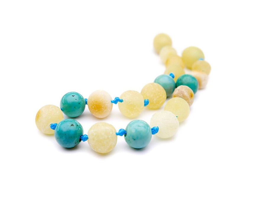 RAW BUTTERSCOTCH BALTIC AMBER TEETHING BRACELET / ANKLET WITH TURQUOISE BEADS